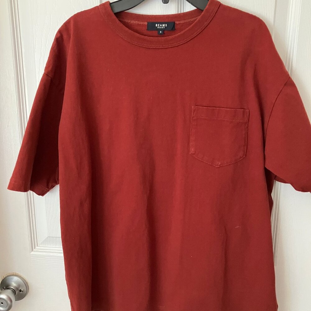 BEAMS HEART Unisex Cotton T-shirt Terracotta color 1 Breast pocket Size S